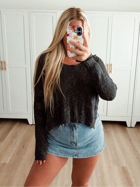 Roxy grey crochet surf long sleeve sweater